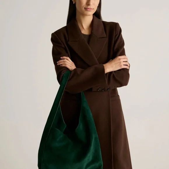 Quince Italian Suede Slouchy Shoulder Bag in Green B269 - Picture 2 of 12